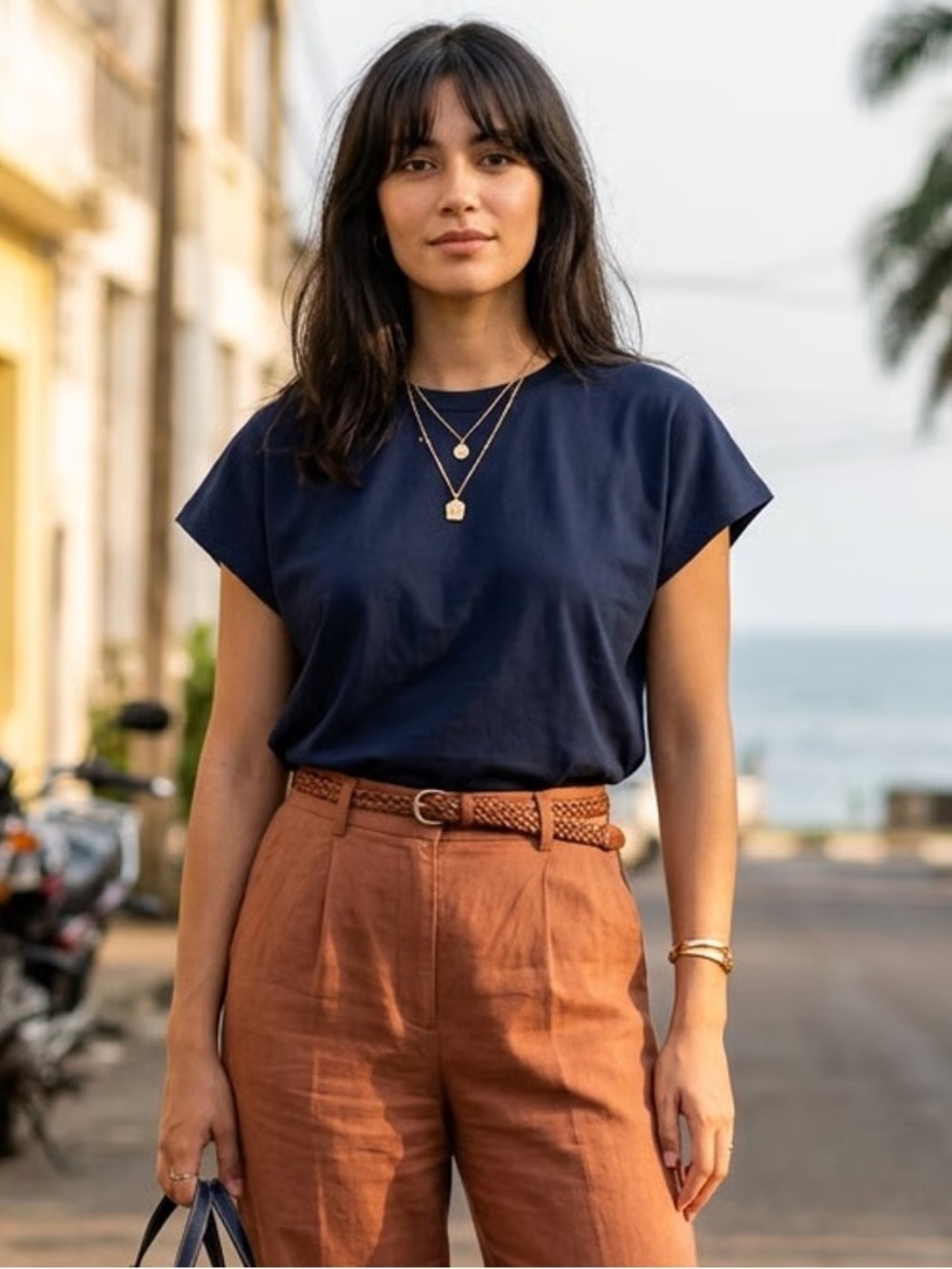 LIANA Navy Blue Boxy Fit Cotton Tee Sz L